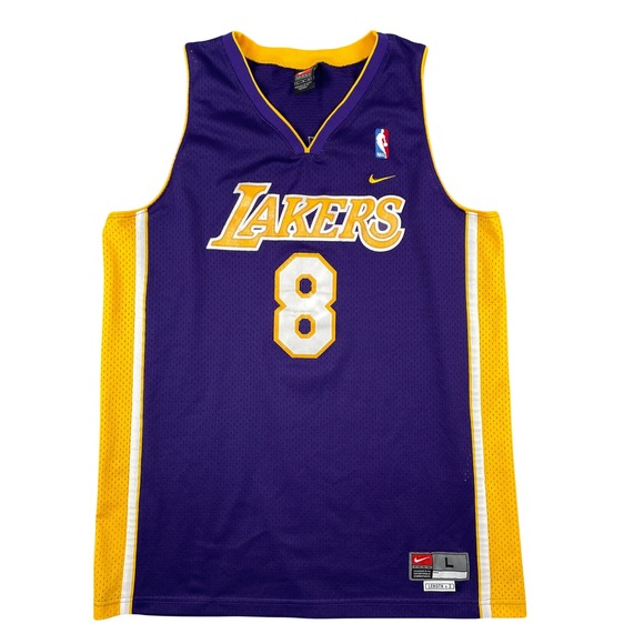 Kobe Bryant Jersey Nike Mens Large #8 Purple Gold Lakers NBA Sewn Vintage‎ - Picture 1 of 13